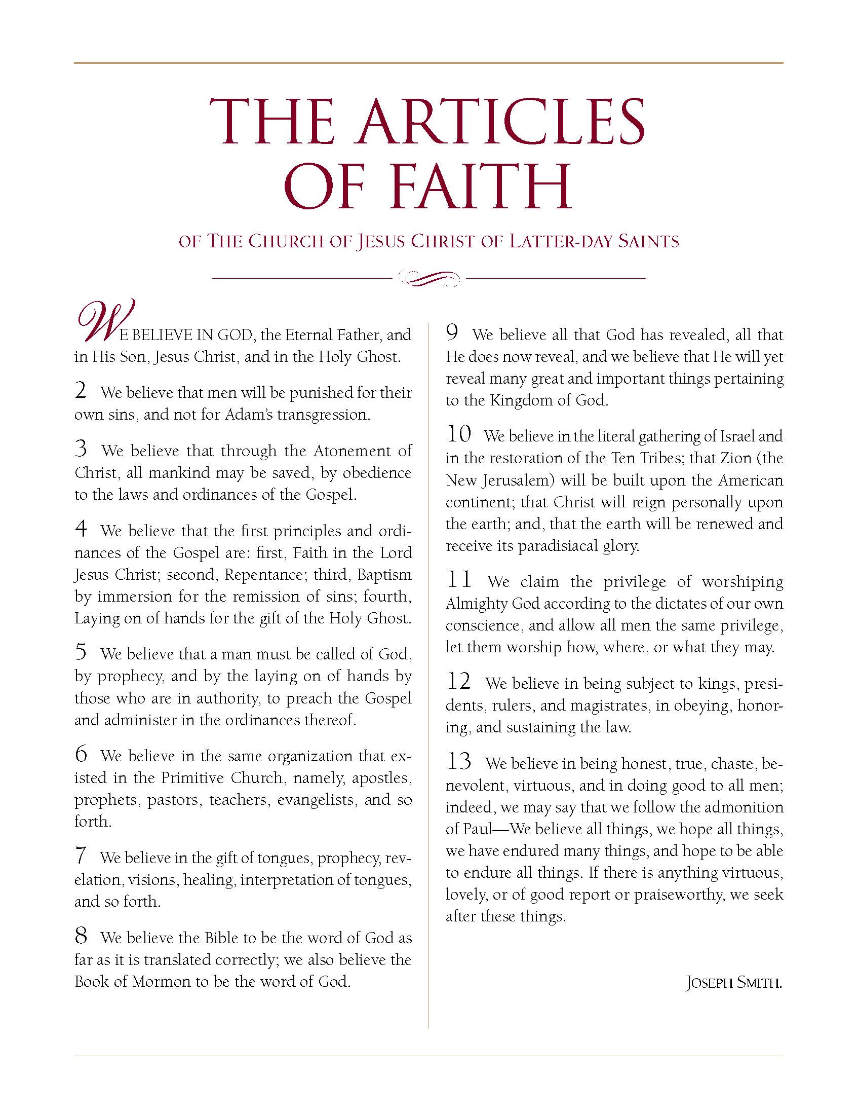 175th anniversary of lds articles of faith | lds365: resources